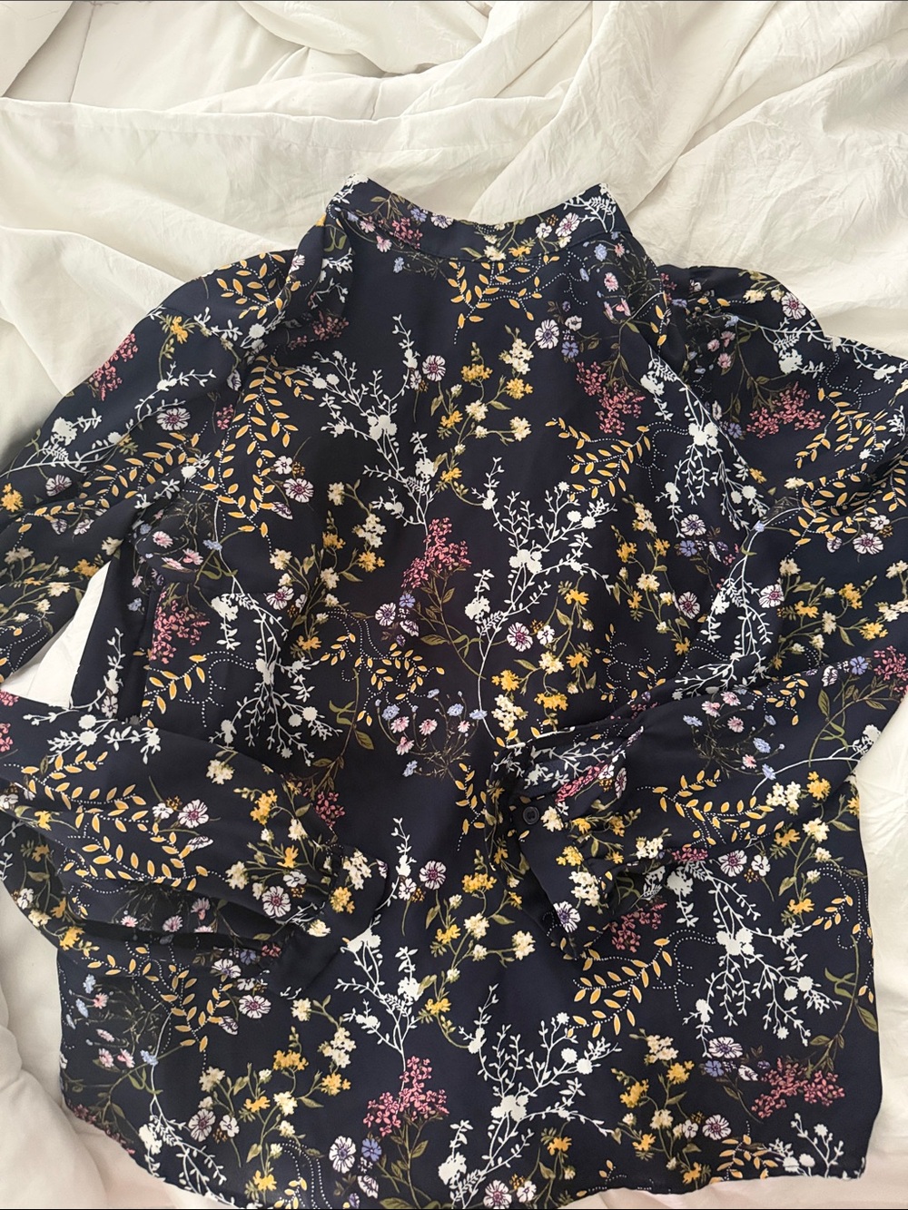 Forever 21 Navy Floral Print Top with Multicolor Blooms